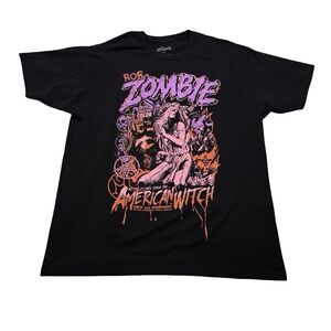 Rob Zombie Men's American Witch Graphic T-Shirt Metal Band Black Size XL 23x30